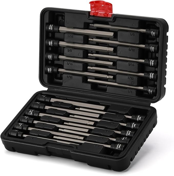 EMENTOL 20PCS 3/8-Inch Drive Hex Bit Long Socket Set, Allen Socket Set, CR-V, S2 Alloy Steel Bit, SAE/Metric, 3mm - 12mm, 1/8"-7/16"