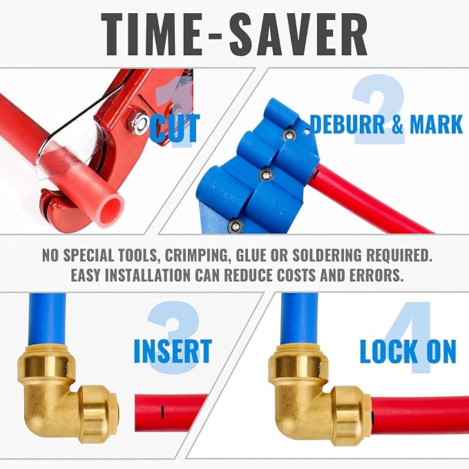 SUNGATOR 12-Pack PEX Elbow, 3/4-Inch Push Fit 90-Degree Plumbing Fitting Pipe Connector with Disconnect Clip, Push-to-Connect, Copper, CPVC, No Lead Brass