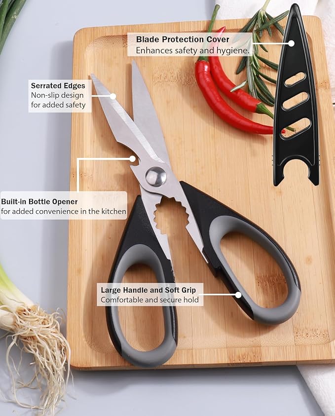 Kitchen Shears Scissors Cooking Scissor, 2Pack Sharp scissor - Meat and Poultry Scissors, Dishwasher Safe, All-Purpose Stainless Steel Utility Shear for Chicken Fish Vegetables BBQ