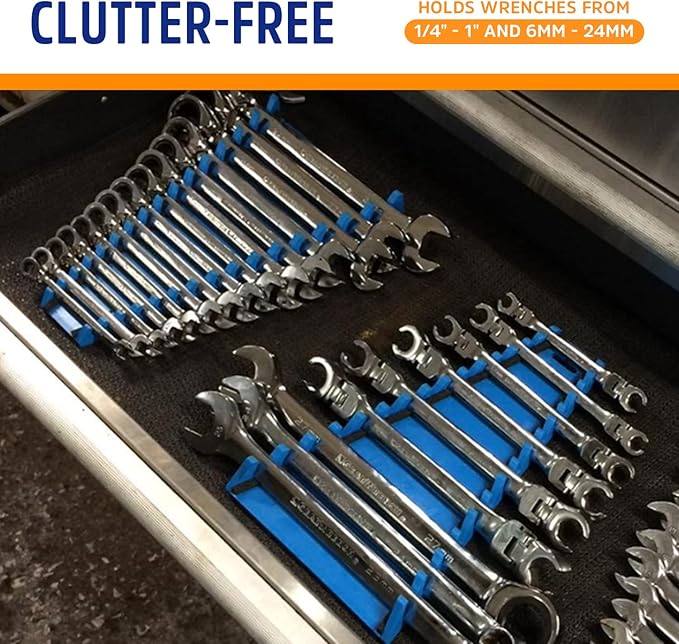 Protoco 4011 Reverse Wrench Rack, 15 Piece, Magnetic, Tool Organizer for Tool Box, Tool Cart or Wall Mounted, Black