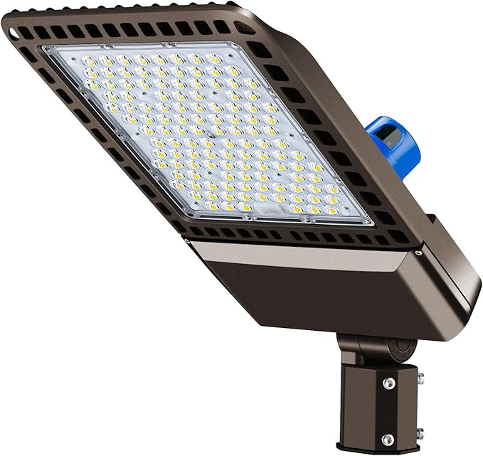 Juyace 300W LED Parking Lot Light with Slip Fitter Mount Pole Flood 5000K IP65 Waterproof Commercial Street Dusk to Dawn Photocell Lighting 100-277V