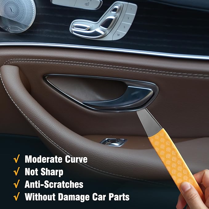 4140 Steel Pry Tool, Auto Trim Removal Tool Pry Bar for Vehicle Door Panel, Audio Radio Panel, Dashboard Repair Upholstery Tool, Pack of 1 Yellow