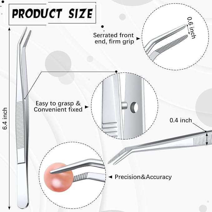 Honoson 16 Pcs Stainless Steel Tweezers for Crafting with Curved Serrated Tip Multipurpose Forceps Sewing Machine Tweezers Bulk (Silver)