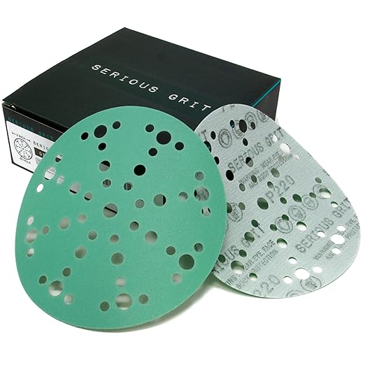 Serious Grit - 6-Inch 49-Hole 220 Grit Sanding Discs - Heavy-Duty Hook & Loop Film Discs - Sandpaper for Random Orbital Sanders - 50 Pack Box