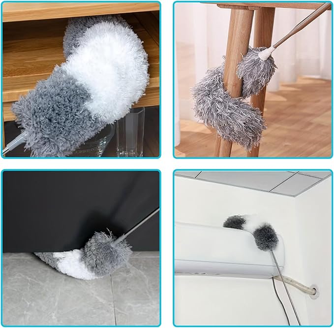 Feather Duster for Cleaning Extendable - Feather Duster for Cleaning The Indoor. 110 in Long Duster with Extension Pole for Clean Ceilings and Fans. Microfiber Duster for Blinds. Washable Dduster.