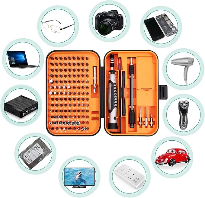 ORIA Precision Screwdriver Set, Magnetic Repair Tool Kit, 130 in 1 Professional Screwdriver Kit with 120 Bits, Built-in Magnetizer, Case, for Electronics, Watch, Eyeglasses, DIY Projects