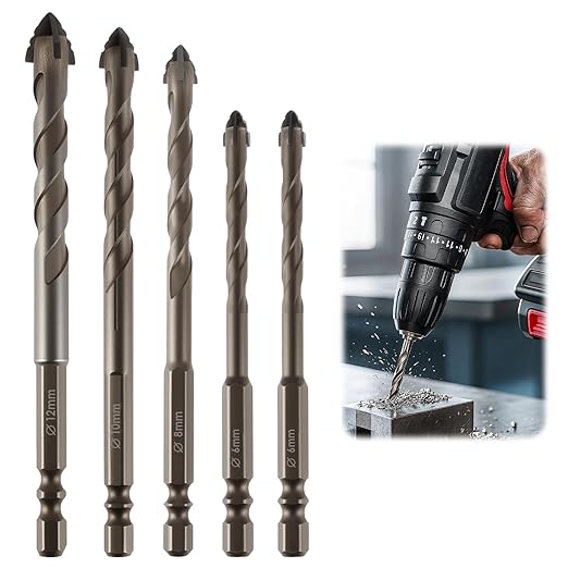 5pcs Four Blade Serrated Eccentric Drill Bit Set - 4 Sizes (6/8/10/12mm) - High-Strength for Stone, Glass, Wood, Brick, Metal, Ideal for DIY & Professional Projects