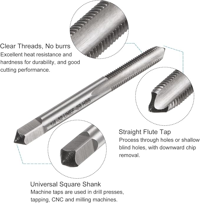 uxcell Tap and Drill Bit Set, 1/4-32 UNEF Thread Tap & 7/32" Black Oxide Twist Drill Bit, Straight Flute Tap Tapping Threading Repair Tool Kit