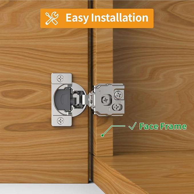 Chibery 60 Pack 1" Overlay 3D Soft Close Concealed Hinge for Face Frame Door, Smooth Slow Self Closing Hinges, Satin Nickel, Hidden 105째 Open Angle Stainless Steel Hinge for Kitchen Cabinet Door