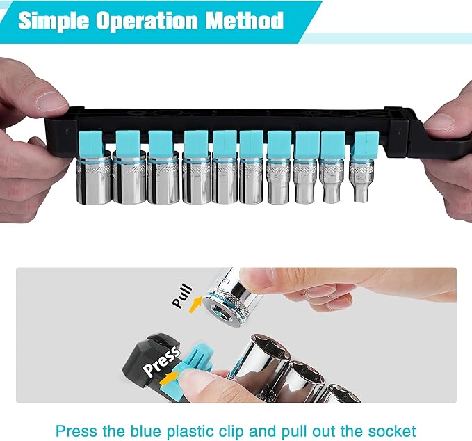 DURATECH 1/4" Drive Socket Set, Metric Socket Set 10PCS, Mechanic Metric Socket Sets with Storage Rack, 6-Point Shallow Socket Set, 4mm, 5mm, 6mm, 7mm, 8mm, 9mm, 10mm, 11mm, 12mm, 13mm