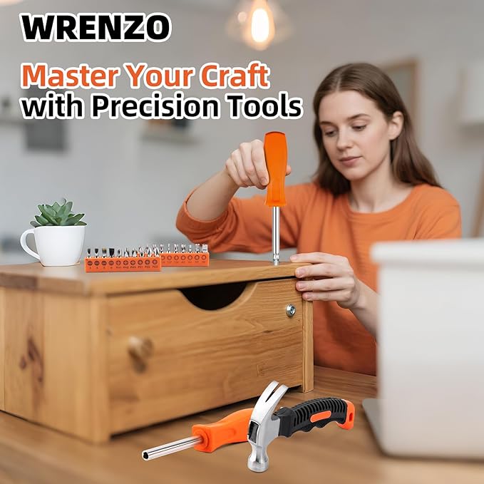 22 Piece Claw Hammer, Small Hammer, Screwdriver Set, Tools Set, Tool Kit with Anti-Slip Handle for Women DIY Craft Industry, Indoor Outdoor Using, Orange