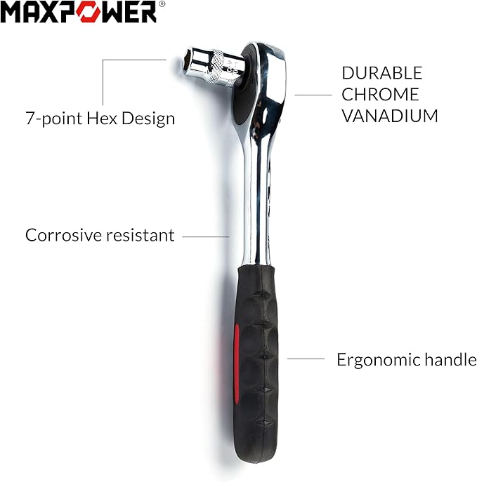 MAXPOWER 11-Piece 3/8" Ratcheting Socket Wrench Set Quick Release Reversible Ratchet Handle and Swappable Spanners Sockets with Hanging Rack