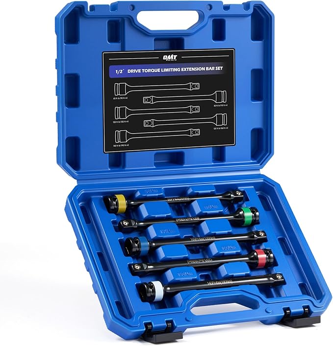 Orion Motor Tech Torque Extension, 5pcs 1/2" Drive Torque Limiting Extension Bar Set, 8 Inch Color Coded Laser Etched Torque Sticks 65-140 ft-lbs for Locking Lug Nuts