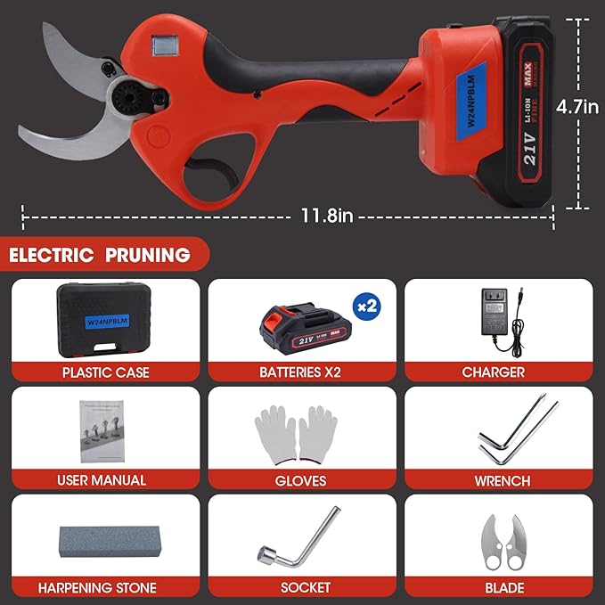 Electric Pruning Shears竊? inches (50mm) Cutting Diameter竊똂ordless Pruning Shears with LCD Display竊?pcs 2000mAh Rechargeable Lithium Battery, 2pcs Upgraded SK5 blades
