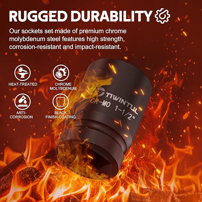 1-1/2" Impact Socket 1" Drive, 6 Point Design CR-MO Axle Nut Socket ANSI Certified Heavy Duty Socket 1 Inch Drive for Truck Wheel Hub Trailer Construction & Industrial Equipment