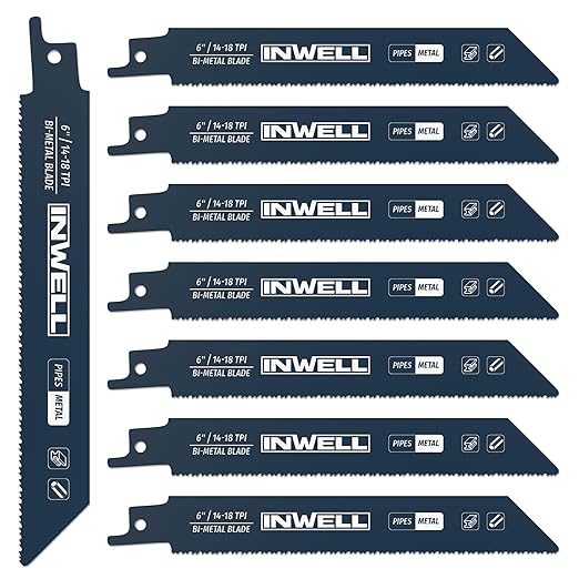 Reciprocating Saw Blades Set, 6 Inch 14/18TPI Blades for Metal Pipe, Angle Steel & Rebar Cutting, Pack of 8