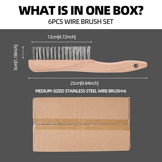 Wood Handle Wire Scratch Brush Sets (6, 6PACK-10IN 4X6Rows Stainless Steel Wire Scratch Brushes with Beech Wood Handle)