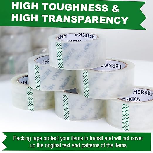 HERKKA Clear Packing Tape, 18 Rolls Heavy Duty Packaging Tape for Shipping Packaging Moving Sealing, Thicker Clear Packing Tape, 1.88 inches Wide, 65 Yards Per Roll, 1170 Total Yards