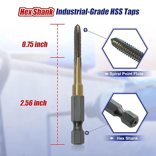 JEFE HEX 8-32 UNC Hex Shank Taps for Metal | MRO & Industrial Use | Quick-Change | Impact Driver (5pcs)