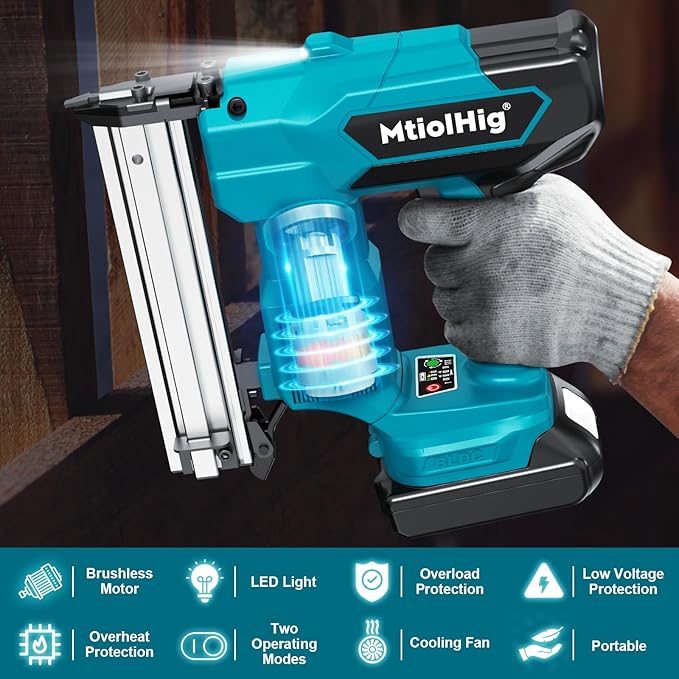 Cordless Brad Nailer Compatible with Makita 18V Lithium-Ion Battery, Powered Electric Nail Gun for Wood 18GA, Brushless Motor, 2 Mode, 18 Gauge 5/8 to 1-1/4 Inch, Tool Only