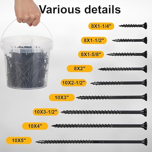 Deck Screws #8X1-1/2?쇺? T25 Star Torx Drive Flat Head Wood Screws, Black, 5lb