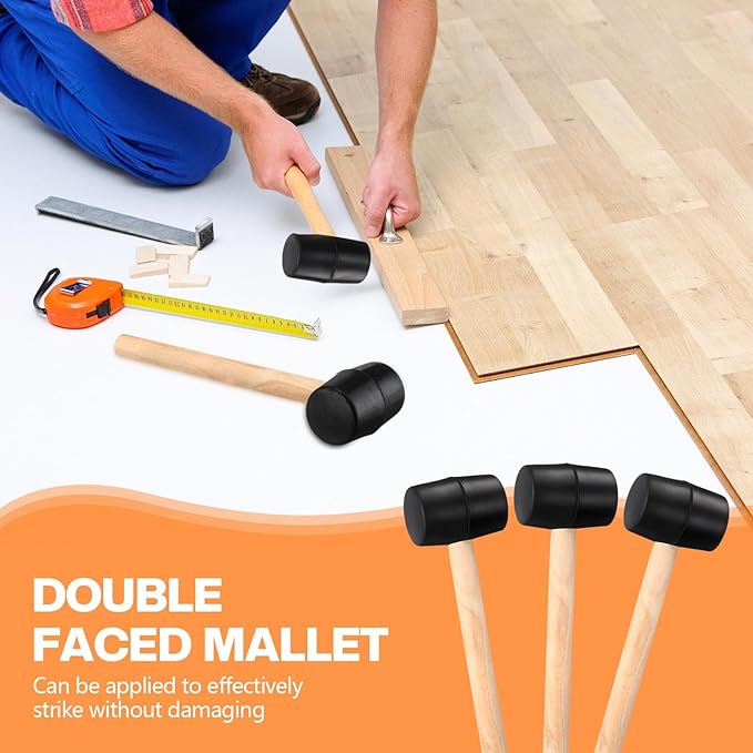 12 Pieces 7 oz Rubber Mallet Hammer with Wood Handle Lightweight Soft Rubber Hammer for DIY Jewelry Leather Crafts Woodworking Camping Flooring Installation, Black