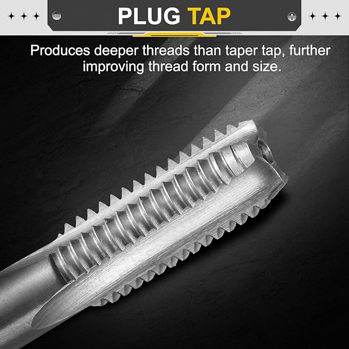 uxcell Hand Plug Tap M10 x 1.5 H2 Metric Thread Plug Style Taps Straight Flute Screw Tapping Threading Tool High Speed Steel HSS6542