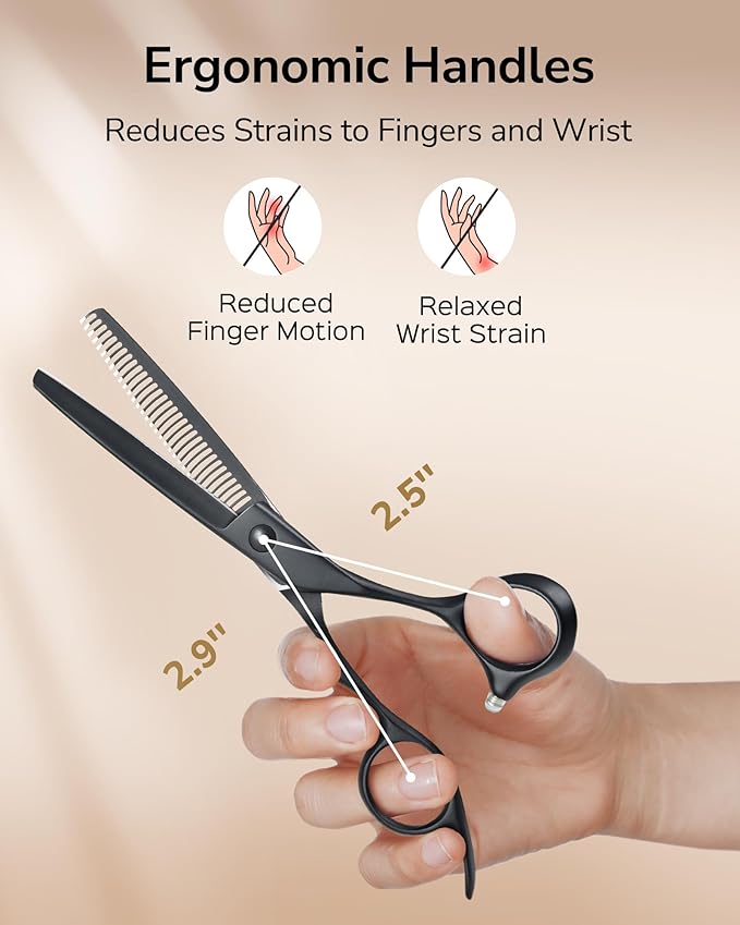 ULG Seamless Thinning Scissors ??Professional Stainless Steel, Teflon Coated, Ergonomic Offset Handles, Precision Serrated Blades for Natural Hair Thinning and Layering, Ideal for Stylists and Barbers