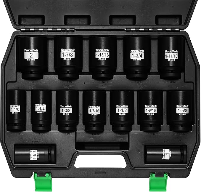 3/4" Drive Deep 6-Point Impact Socket Set, 14-Piece Heavy Duty Impact Socket Set, Cr-Mo, SAE (1" to 2"), for Large Vehicle and Apparatus Maintenance