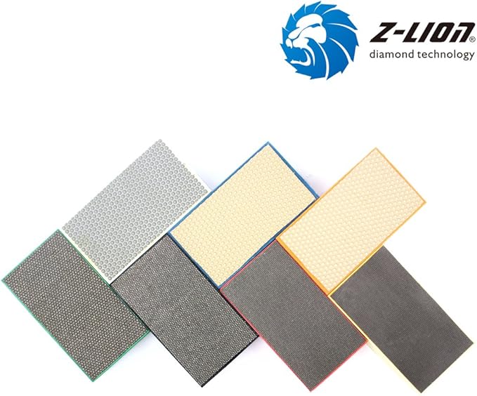 Z-Lion Diamond Hand Polishing Pads Arc Shape Back for Glass Granite Marble Quartz-Pack of 7 Pcs