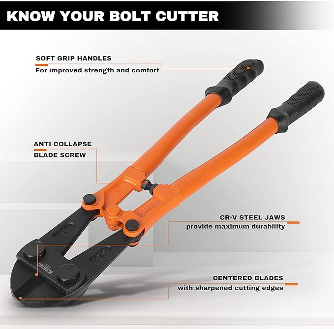KSEIBI 141580 Heavy-Duty Medium Size Bolt Cutter 18" for Cutting Fence, Steel Wire, Chain, Screws, Rivet, and Medium Padlock, with Soft Grip Rubber Ergonomic Handle Cutters