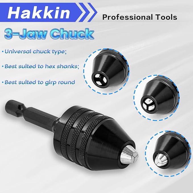 Hakkin 5Pcs Keyless Drill Chuck for Impact Driver, 1/4" Hex Shank 1/8" 1/16" Round Shank Drill Chuck, Drill Bit Adapter Quick Change Adapter for Impact Drill Tool