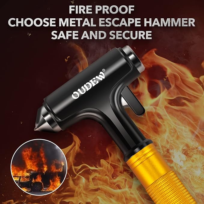Car Safety Hammer, Car Glass Breaker with Seat Belt Cutter, Automotive Escape Tool, Metal Window Breaker, Emergecy Safety Hammer for Accidents (Gold)