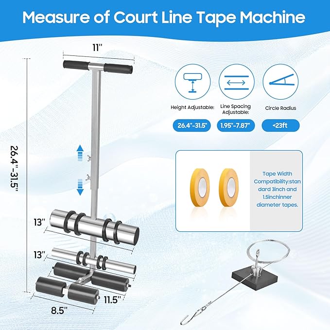 Julymoda Court Line Tape Machine, Hand Pushed Basketball Court Line Striping Machine, Field Line Striping Marking Machine, Floor Paint Tape Applicator for Parking Lots, Driveway, Playground