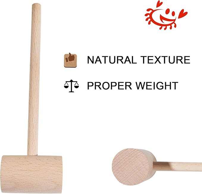 6Pcs Wooden Hammers, Natural Hardwood Crab Lobster Seafood Mallets