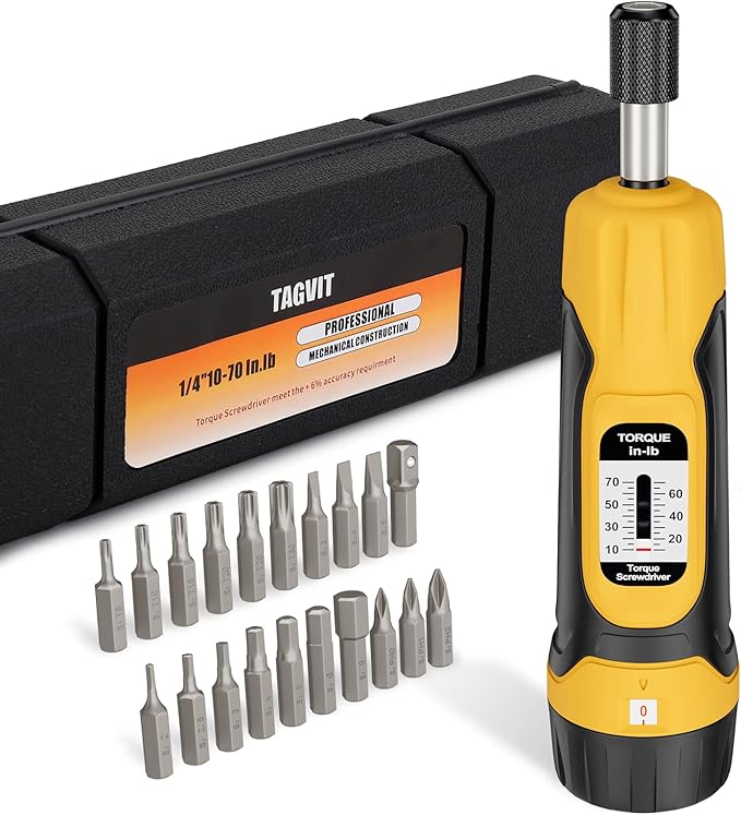 Torque Screwdriver, 10-70 in-lbs Torque Wrench Screwdriver Set, 1/4??Drive Inch Pound Torque Screwdriver with 20 S2 Bits and Case for Tools, Bike Repairing and Mounting
