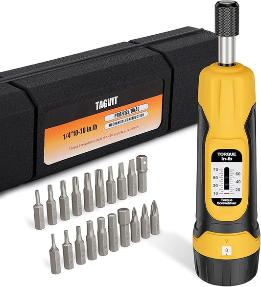 Torque Screwdriver, 10-70 in-lbs Torque Wrench Screwdriver Set, 1/4??Drive Inch Pound Torque Screwdriver with 20 S2 Bits and Case for Tools, Bike Repairing and Mounting