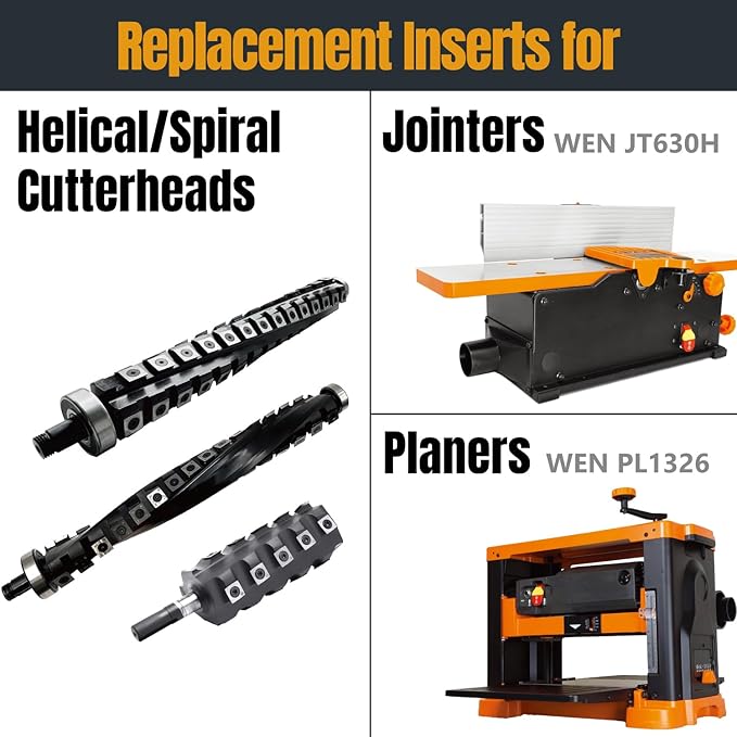 POWERTEC 14.3mm Carbide Inserts Cutter Knives for Spiral & Helical Cutterheads - Fits Wen PL1326, JT630H & Rikon 25-130H, Tungsten Carbide Replacement Blades for Planer and Jointer (14301)