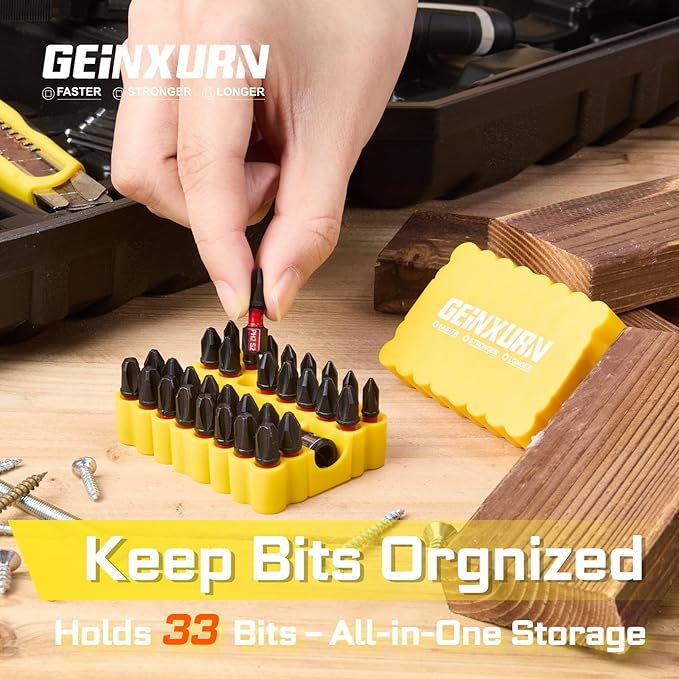 Impact Phillips Screwdriver Bits Set, 33 Pieces 1?쒶agnetic(PH1/PH2/PH3) S2 Steel Multi Cross Driver Bits and 1 Pc Bit Holder with Yellow Soft Base