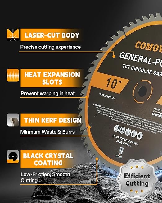 COMOWARE 10 inch Miter Saws Blade, 32T & 60T ATB Circular Saw Blade, 5/8" Arbor, TCT Carbide-Tipped, Anti-Vibration, Teflon Anti-Stick, Miter Saws Blades for Wood, Laminate, Plywood & Hardwoods