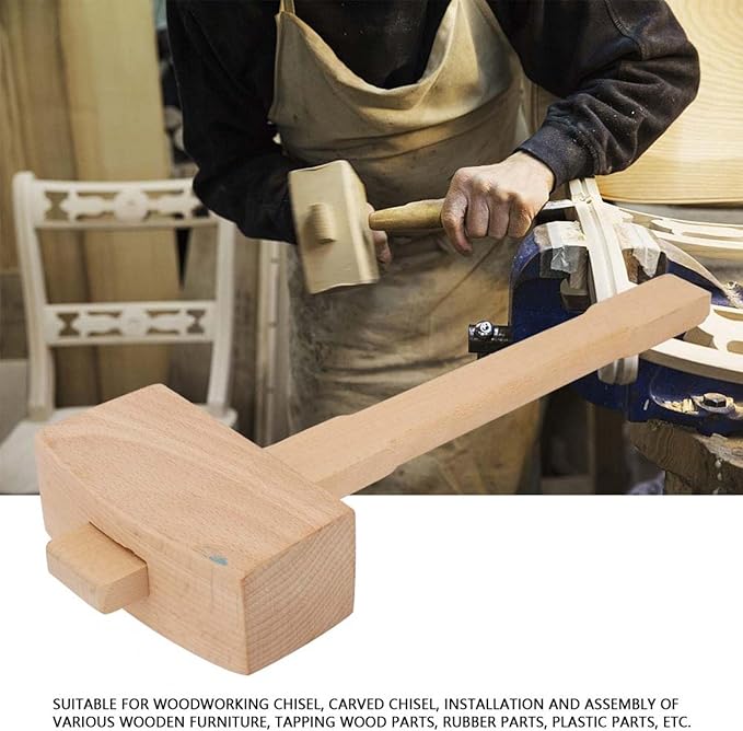 13.8" Beech Wood Mallet, Manual Ice Hammer, Solid Carpenter Woodworking Carving Mallet, Woodworking Hand Tool