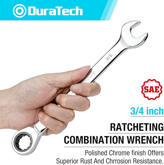 DURATECH 3/4" Ratcheting Combination Wrench, SAE, 72-Tooth, 12-Point, CR-V Constructed with Mirror Polish