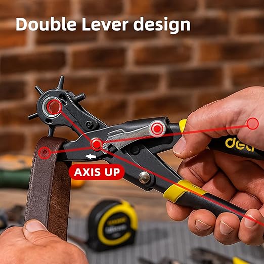 Deli 10" Leather Hole Punch Tool ??Heavy Duty Rotary Belt Hole Puncher & Leather Punch Tool for Belts, Straps, Watch Bands, Dog Collars, Shoes, DIY Crafts