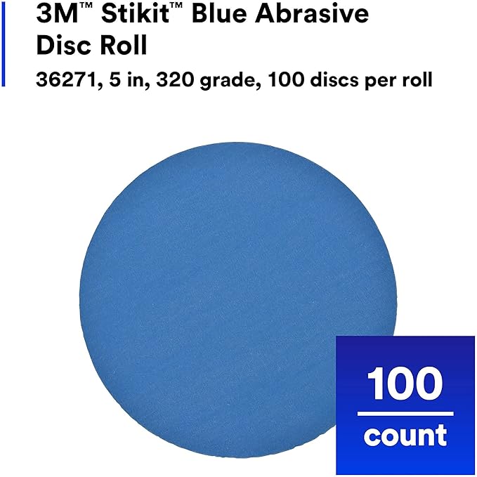 3M Stikit Blue Abrasive Disc Roll 321U, 36271, 5 in, 320 grade, 100 discs per roll
