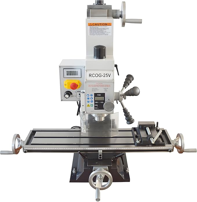110V 1100W Milling and Drilling Machine Lathe RCOG-25V Brushless Precision Milling Drilling Machine 50-2250rpm, R8 Spindle Taper for Metal, Wood and Plastic Processing Home DIY