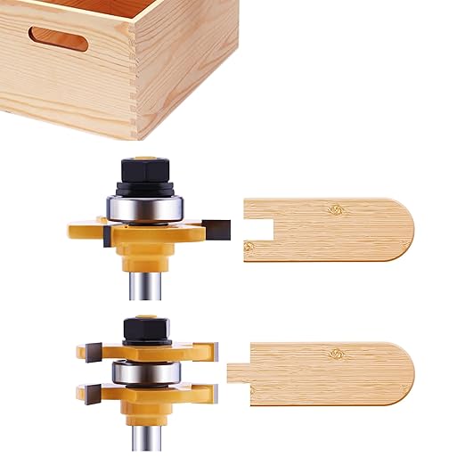 Tongue and Groove Router Bit Set (2 PCS) with 1/4 Inch Shank T Shape, Wood Milling Saw Cutter by LU&MN (Woodworking Tools for Home Improvement and DIY)