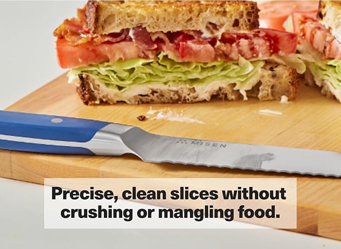 Misen Serrated Bread Knife - High-Carbon Japanese AUS8 Steel - Perfect for Soft Foods, Bread, Pastries, and Fruits - Verstatile Slicer, Razor-Sharp Edge, Durable Blade, Ergonomic Handle - 8", Green