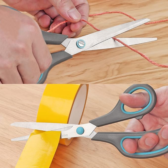 8.5" Scissors, Stainless Steel Blades, Soft Grip Handle, Suitable for Households,Offices and Schools, All Purpose, Blue/Grey