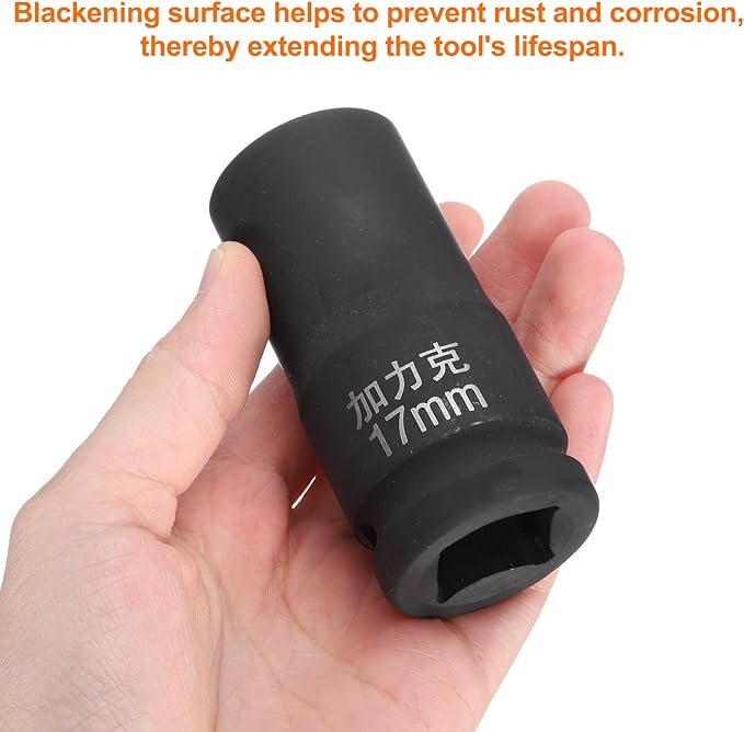 HARFINGTON 4 Point Square Socket 3/4" Drive by 17mm Metric Square Impact Socket 40CR Blackening Standard Wheel Sockets Pneumatic Socket Tool for Auto Repair Mechanical Maintenance Home Use