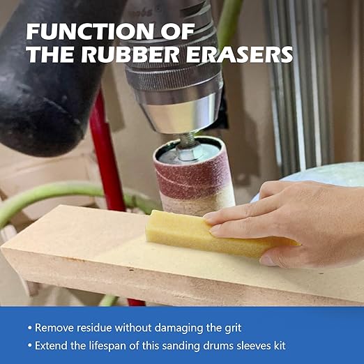 2-1/2’’Sanding Drum and Sleeves Set with 1/4’’, 1/8’’Shank and Rubber Eraser, Drill Sanding Kit for Sanding Polishing Multiple Materials Wood Fiberglass Metal, 80, 120 Grit-21PCS